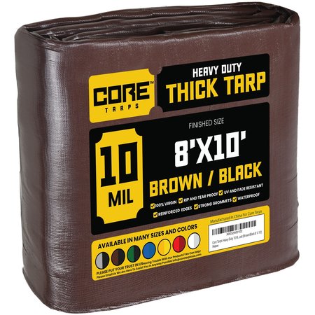 CORE TARPS 10 ft L x 0.5 mm H x 8 ft W Heavy Duty 10 Mil Tarp, Brown/Black, Polyethylene CT-602-8X10